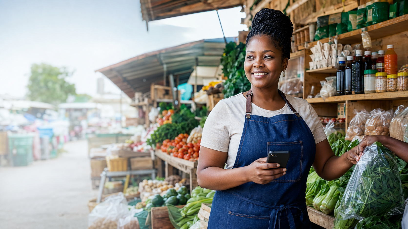 Kenyan trader operating a successful market business with support from Umoja Magharibi